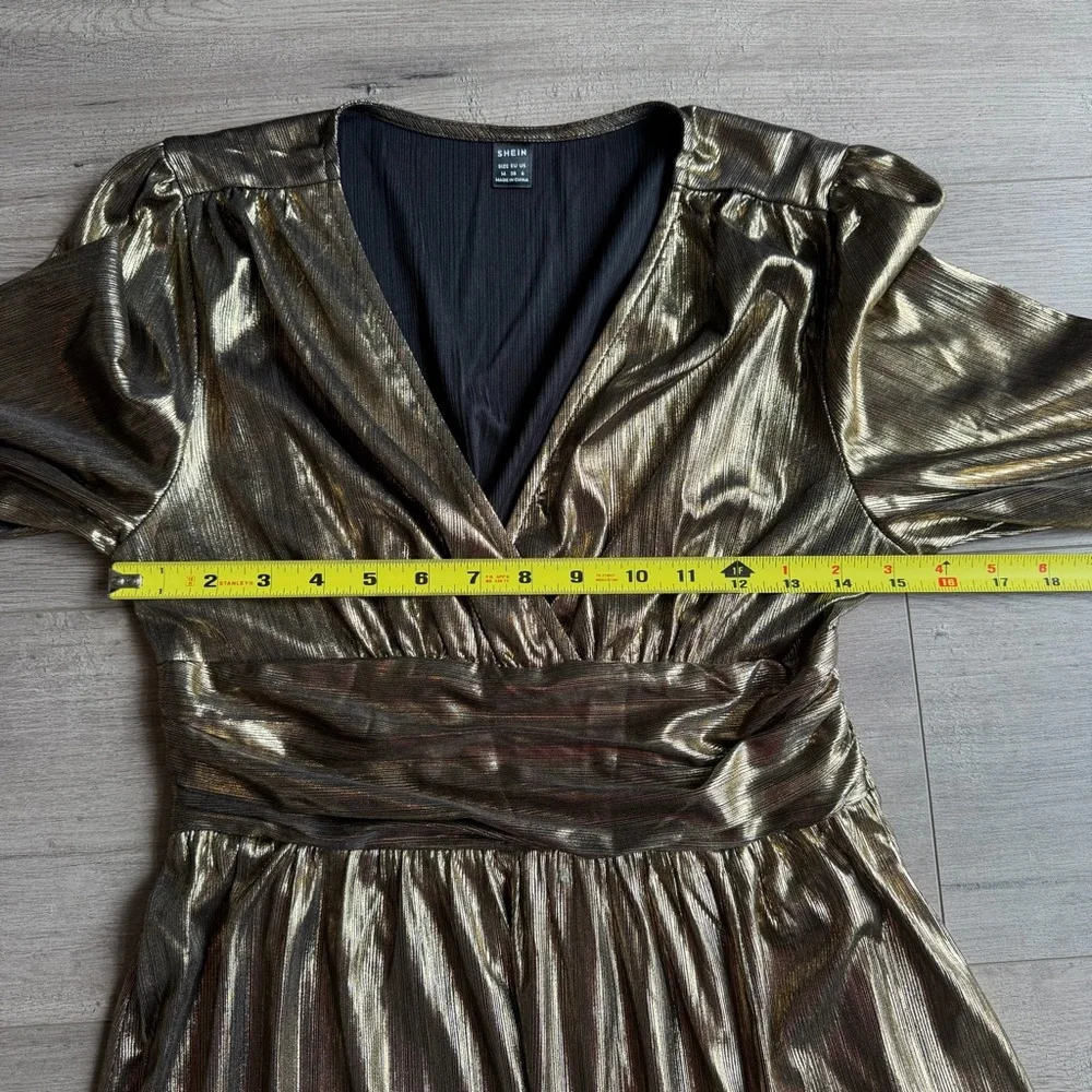 SHEIN - Elegant Gold Long Sleeve Dress - size medium - EUC - Picture 3 of 5